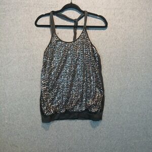 Express Sequin front black tank top sz Small twist back strap y2k gothic